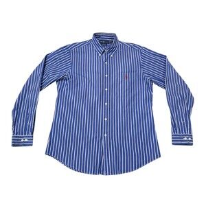 Ralph Lauren Custom Fit Shirt Mens Size Large 16 1/2 Blue Striped Button Down